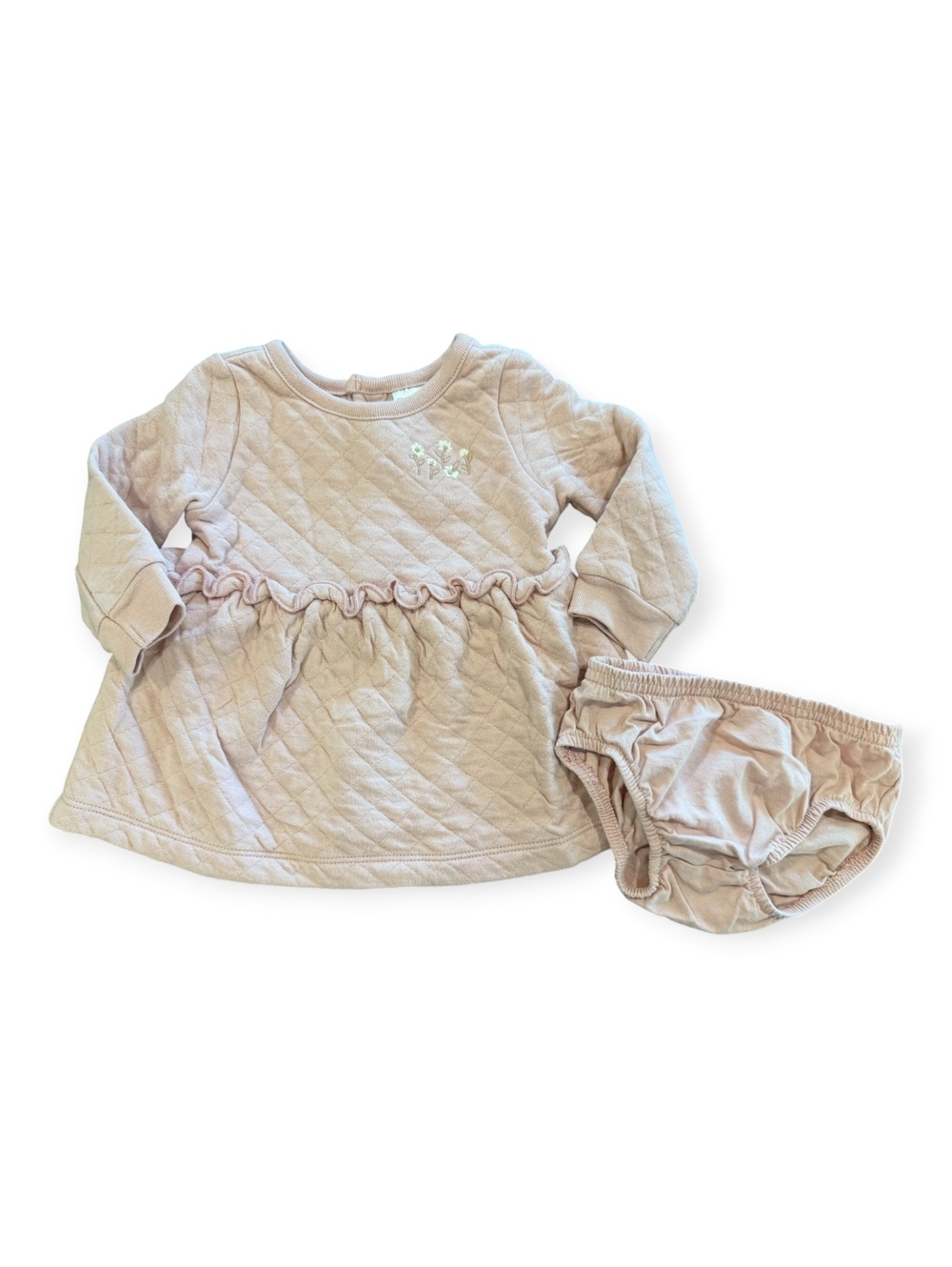 Carter's Baby Girl Quilted Dress Set 3 Months, Light Pink with Floral Embroidery